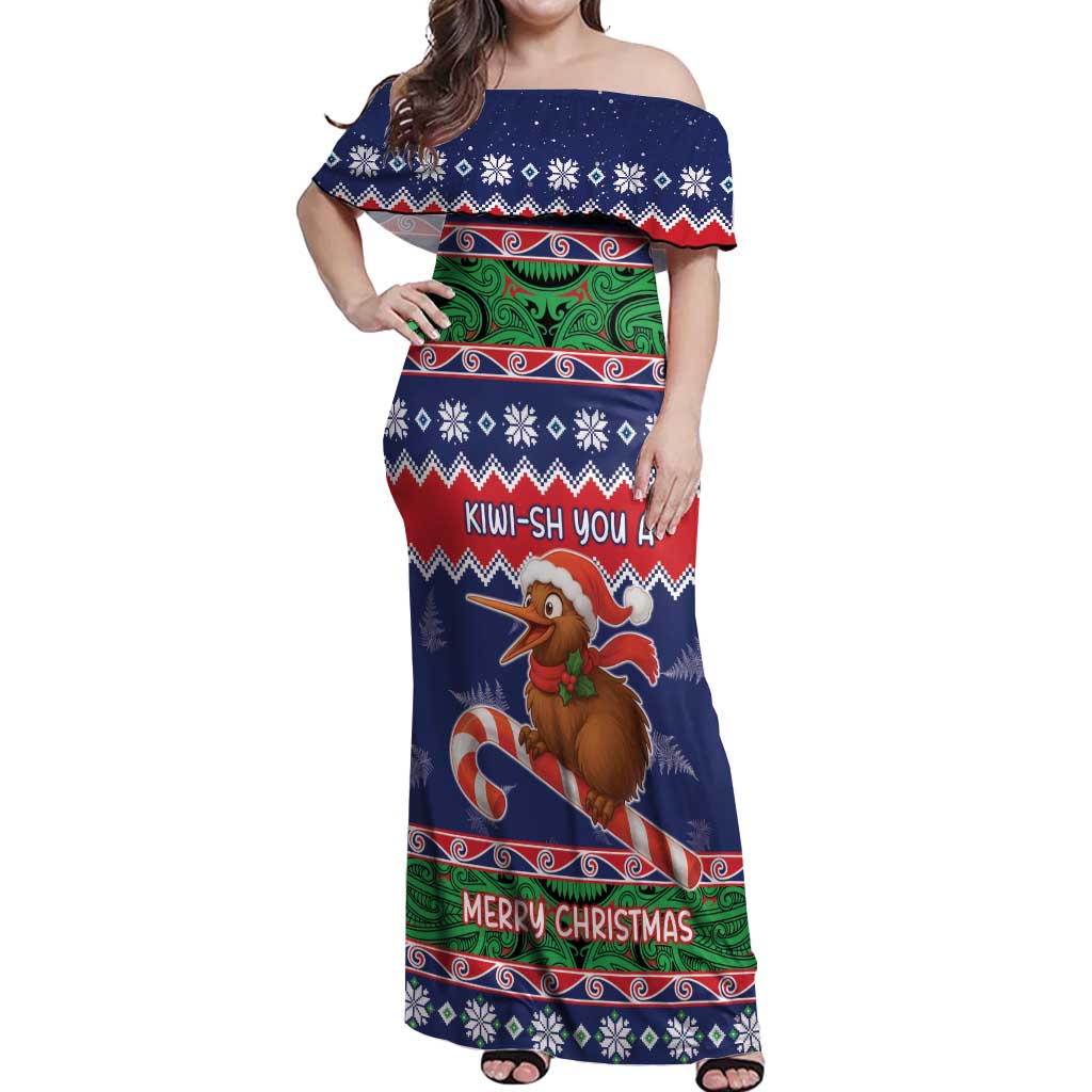 New Zealand Christmas Off Shoulder Maxi Dress Kiwi-sh You A Merry Christmas - Polynesian Pride