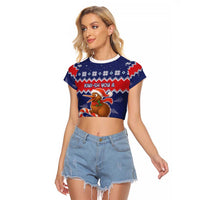 New Zealand Christmas Raglan Cropped T Shirt Kiwi-sh You A Merry Christmas - Polynesian Pride