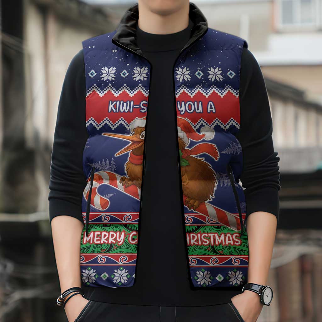 New Zealand Christmas Sleeveless Puffer Jacket Kiwi-sh You A Merry Christmas - Polynesian Pride