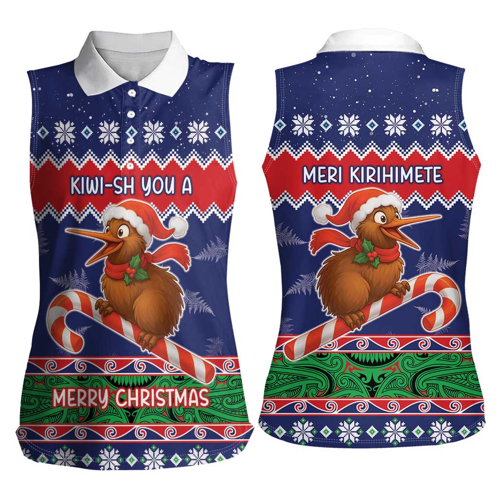 New Zealand Christmas Women Sleeveless Polo Shirt Kiwi-sh You A Merry Christmas - Polynesian Pride