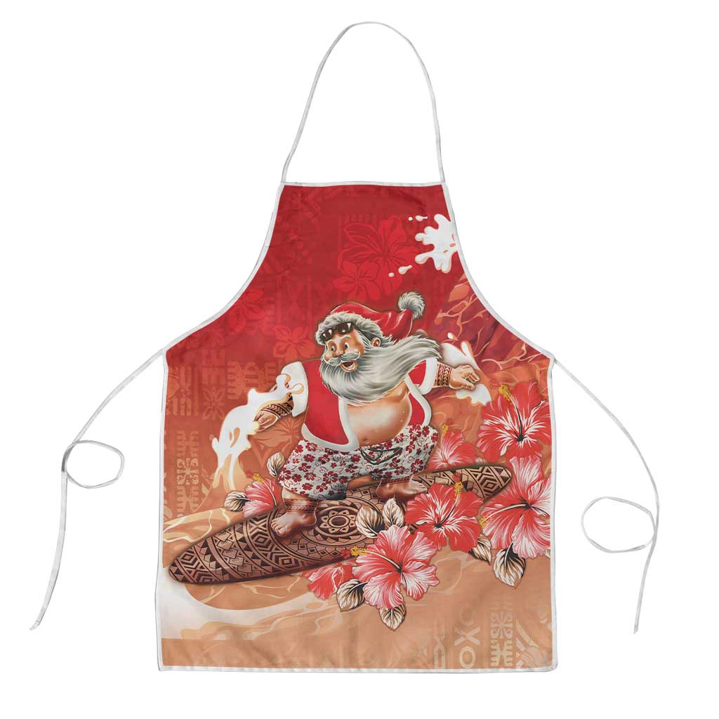 Hawaii Funny Christmas Apron Santa Surfing With Tapa Pattern - Polynesian Pride