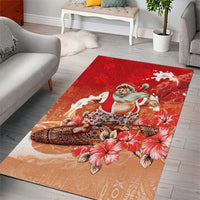 Hawaii Funny Christmas Area Rug Santa Surfing With Tapa Pattern - Polynesian Pride