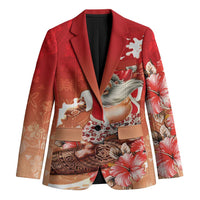 Hawaii Funny Christmas Blazer Santa Surfing With Tapa Pattern - Polynesian Pride