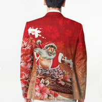 Hawaii Funny Christmas Blazer Santa Surfing With Tapa Pattern - Polynesian Pride