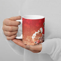 Hawaii Funny Christmas Ceramic Mug Santa Surfing With Tapa Pattern - Polynesian Pride