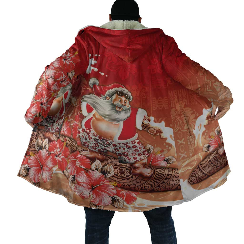 Hawaii Funny Christmas Cloak Santa Surfing With Tapa Pattern - Polynesian Pride