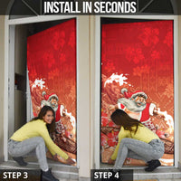 Hawaii Funny Christmas Door Cover Santa Surfing With Tapa Pattern - Polynesian Pride