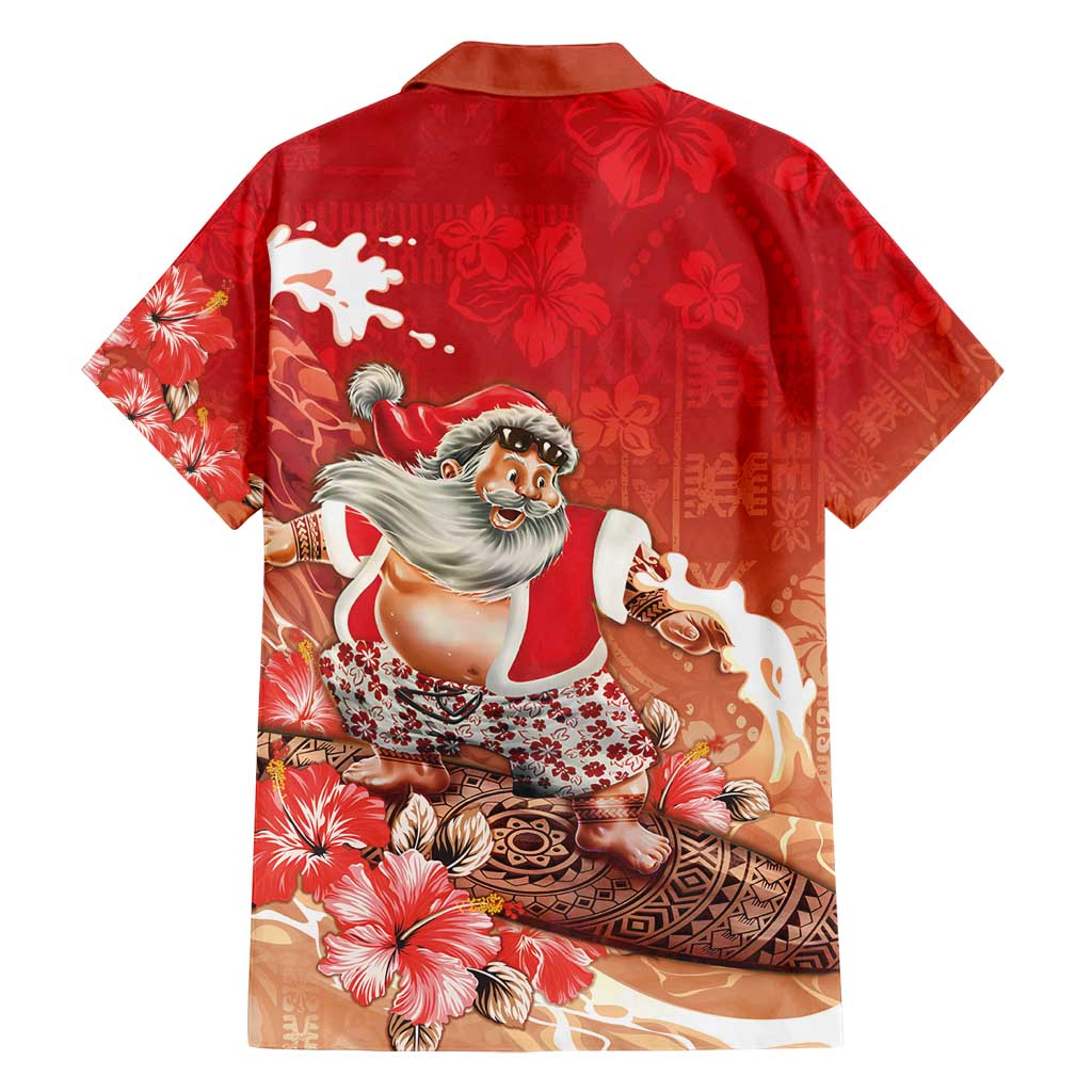 Hawaii Funny Christmas Family Matching Long Sleeve Bodycon Dress and Hawaiian Shirt Santa Surfing With Tapa Pattern - Polynesian Pride
