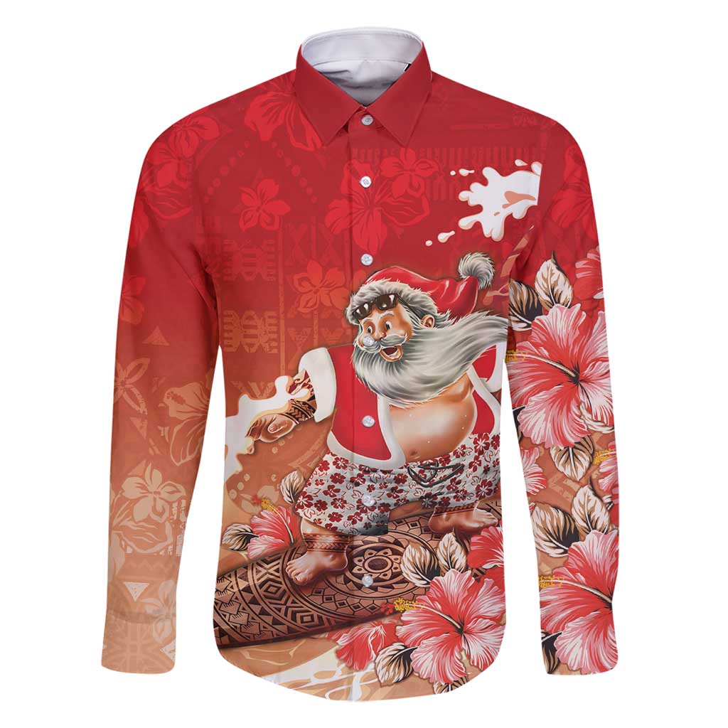 Hawaii Funny Christmas Family Matching Long Sleeve Bodycon Dress and Hawaiian Shirt Santa Surfing With Tapa Pattern - Polynesian Pride