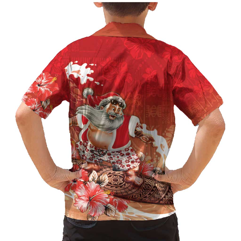 Hawaii Funny Christmas Family Matching Mermaid Dress and Hawaiian Shirt Santa Surfing With Tapa Pattern - Polynesian Pride