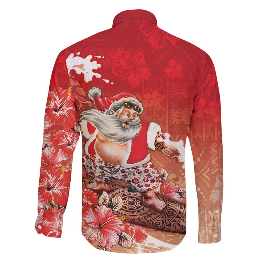 Hawaii Funny Christmas Family Matching Puletasi and Hawaiian Shirt Santa Surfing With Tapa Pattern - Polynesian Pride