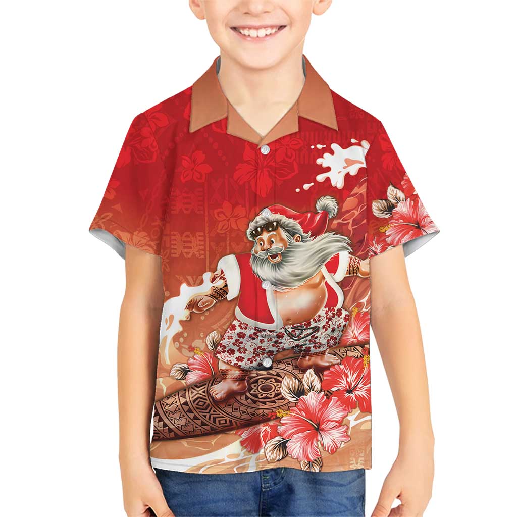 Hawaii Funny Christmas Family Matching Puletasi and Hawaiian Shirt Santa Surfing With Tapa Pattern - Polynesian Pride