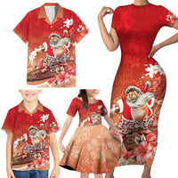 Hawaii Funny Christmas Family Matching Short Sleeve Bodycon Dress and Hawaiian Shirt Santa Surfing With Tapa Pattern - Polynesian Pride