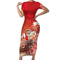 Hawaii Funny Christmas Family Matching Short Sleeve Bodycon Dress and Hawaiian Shirt Santa Surfing With Tapa Pattern - Polynesian Pride