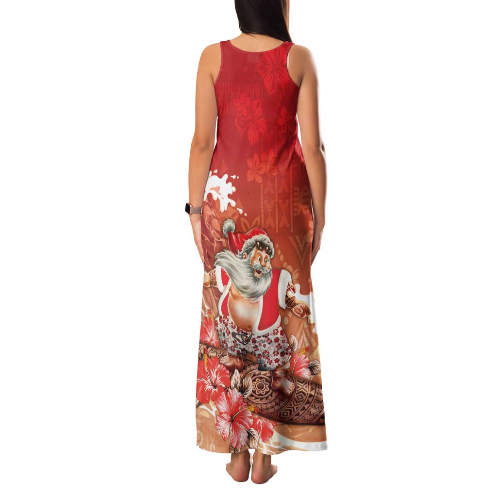 Hawaii Funny Christmas Family Matching Tank Maxi Dress and Hawaiian Shirt Santa Surfing With Tapa Pattern - Polynesian Pride