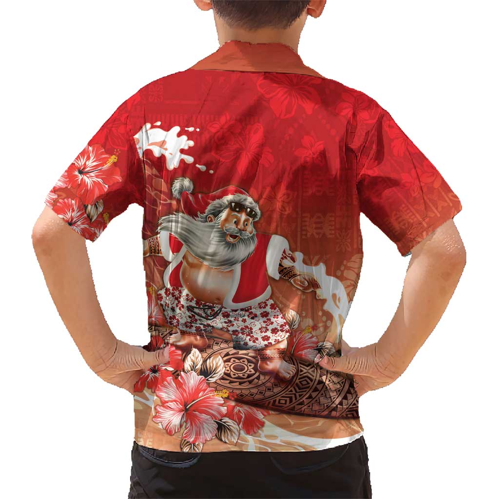 Hawaii Funny Christmas Hawaiian Shirt Santa Surfing With Tapa Pattern - Polynesian Pride
