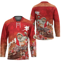 Hawaii Funny Christmas Hockey Jersey Santa Surfing With Tapa Pattern - Polynesian Pride