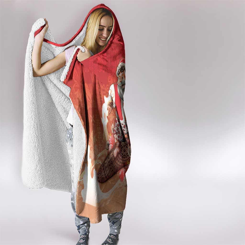Hawaii Funny Christmas Hooded Blanket Santa Surfing With Tapa Pattern - Polynesian Pride