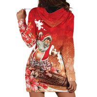 Hawaii Funny Christmas Hoodie Dress Santa Surfing With Tapa Pattern - Polynesian Pride