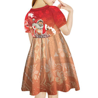 Hawaii Funny Christmas Kid Short Sleeve Dress Santa Surfing With Tapa Pattern - Polynesian Pride