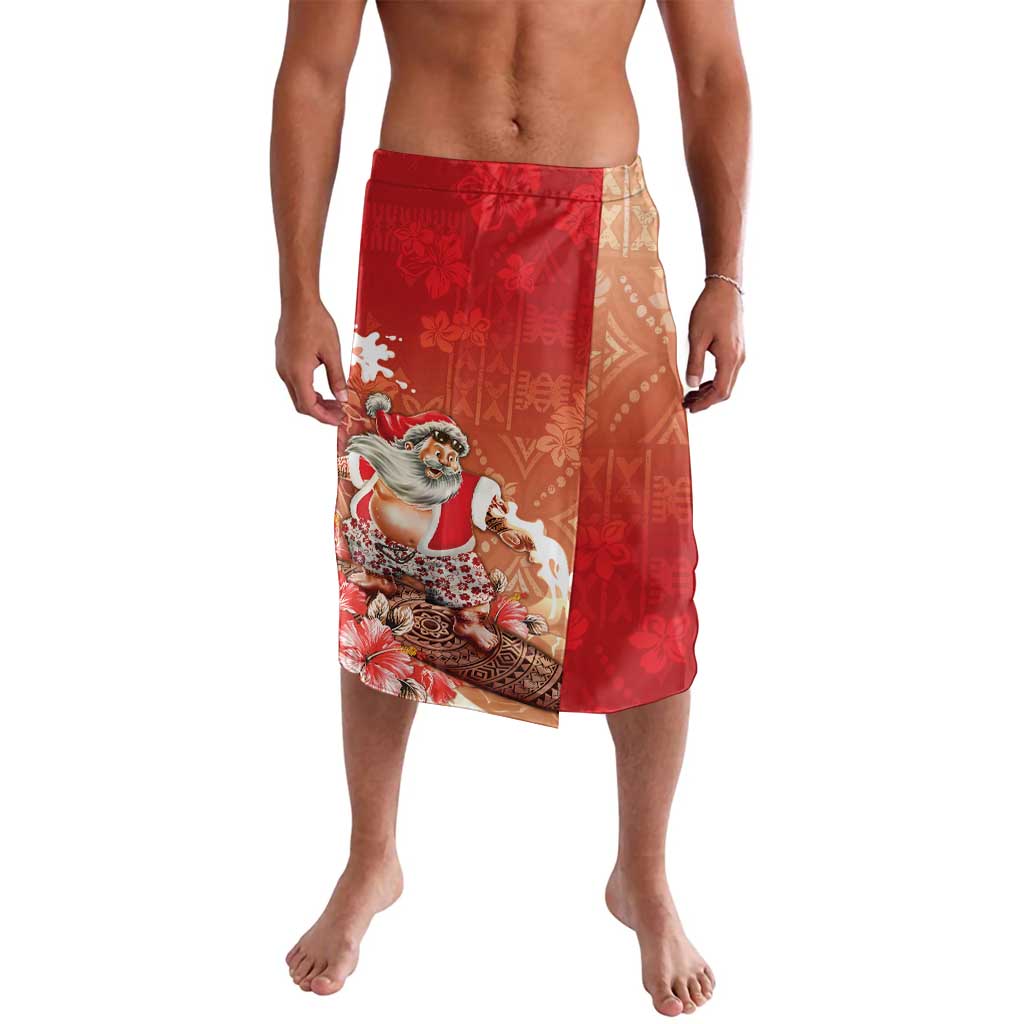 Hawaii Funny Christmas Lavalava Santa Surfing With Tapa Pattern - Polynesian Pride