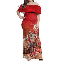 Hawaii Funny Christmas Off Shoulder Maxi Dress Santa Surfing With Tapa Pattern - Polynesian Pride
