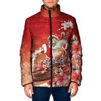Hawaii Funny Christmas Padded Jacket Santa Surfing With Tapa Pattern - Polynesian Pride