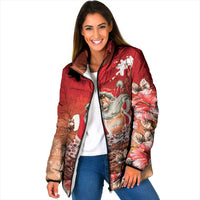 Hawaii Funny Christmas Padded Jacket Santa Surfing With Tapa Pattern - Polynesian Pride