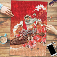Hawaii Funny Christmas Puzzle Santa Surfing With Tapa Pattern - Polynesian Pride