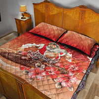 Hawaii Funny Christmas Quilt Bed Set Santa Surfing With Tapa Pattern - Polynesian Pride