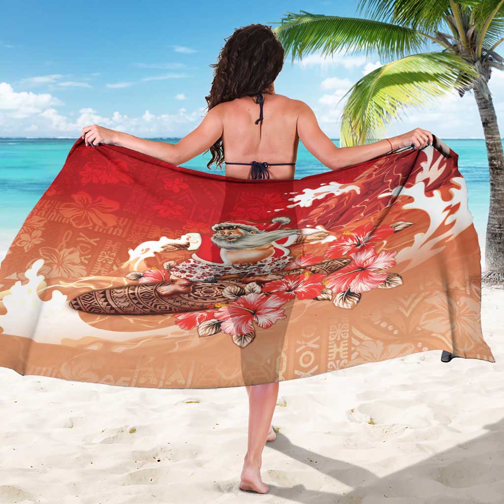 Hawaii Funny Christmas Sarong Santa Surfing With Tapa Pattern - Polynesian Pride