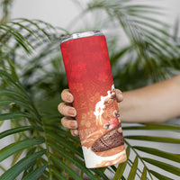 Hawaii Funny Christmas Skinny Tumbler Santa Surfing With Tapa Pattern - Polynesian Pride
