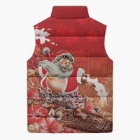 Hawaii Funny Christmas Sleeveless Puffer Jacket Santa Surfing With Tapa Pattern - Polynesian Pride