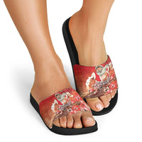 Hawaii Funny Christmas Slide Sandals Santa Surfing With Tapa Pattern - Polynesian Pride