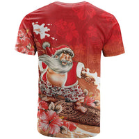 Hawaii Funny Christmas T Shirt Santa Surfing With Tapa Pattern - Polynesian Pride