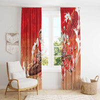 Hawaii Funny Christmas Window Curtain Santa Surfing With Tapa Pattern - Polynesian Pride