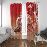 Hawaii Funny Christmas Window Curtain Santa Surfing With Tapa Pattern - Polynesian Pride