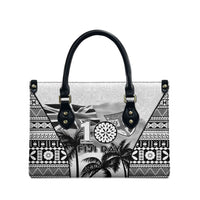 Fiji Day 2026 Leather Bag Masi Tapa Pattern With Palm Tree White Version