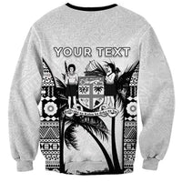 Personalised Fiji Day 2026 Sweatshirt Masi Tapa Pattern With Palm Tree White Version LT05 - Polynesian Pride