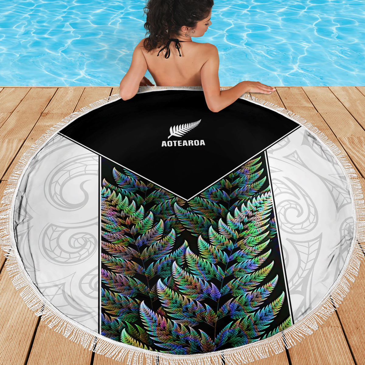 New Zealand Fern Rugby Beach Blanket World Cup 2023 Paua Shell Maori Pattern LT05 - Wonder Print Shop