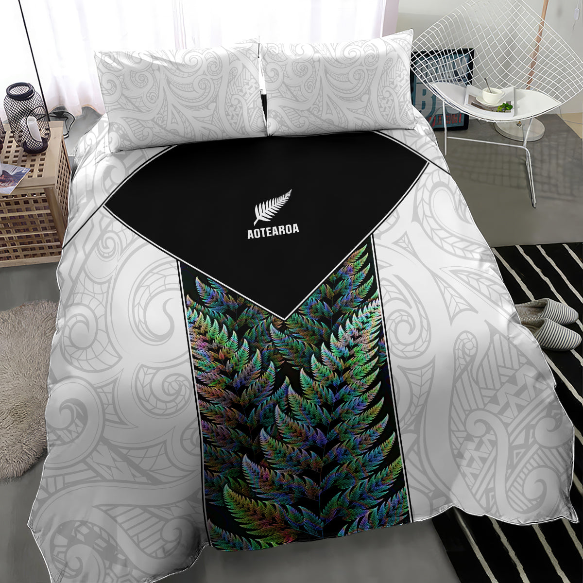 New Zealand Fern Rugby Bedding Set World Cup 2023 Paua Shell Maori Pattern LT05 - Polynesian Pride
