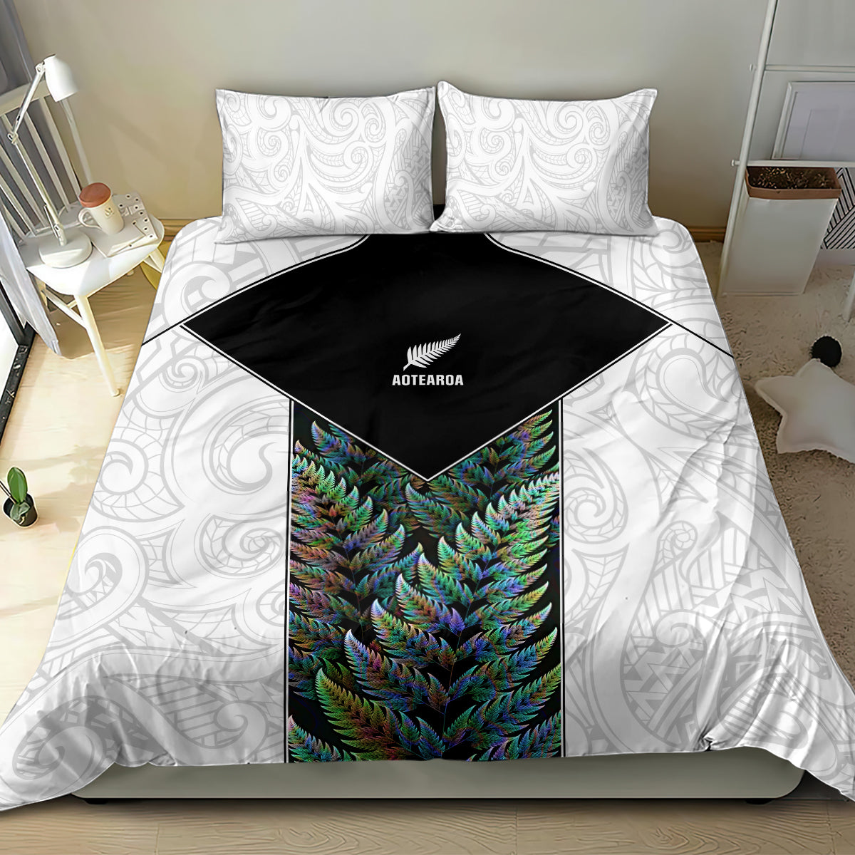 New Zealand Fern Rugby Bedding Set World Cup 2023 Paua Shell Maori Pattern LT05 - Polynesian Pride