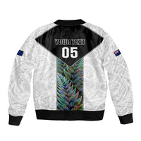 Custom New Zealand Fern Rugby Sleeve Zip Bomber Jacket World Cup 2023 Paua Shell Maori Pattern LT05 - Polynesian Pride