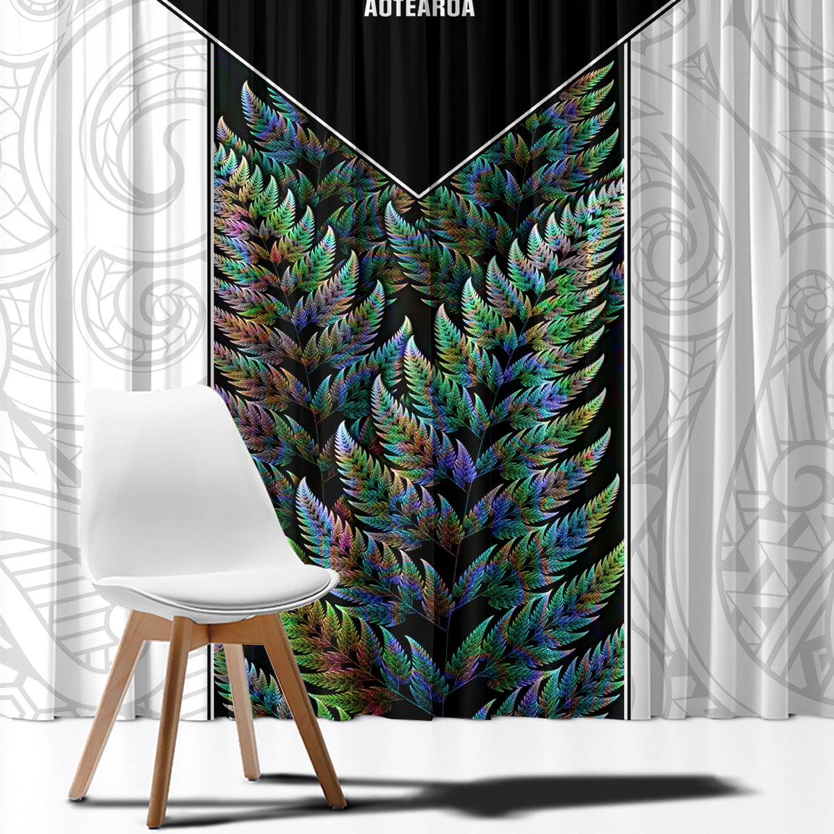 New Zealand Fern Rugby Window Curtain World Cup 2023 Paua Shell Maori Pattern LT05 - Polynesian Pride