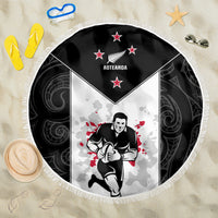 New Zealand Player Rugby Beach Blanket World Cup 2023 Maori Pattern LT05 One Size 150cm Black - Wonder Print Shop