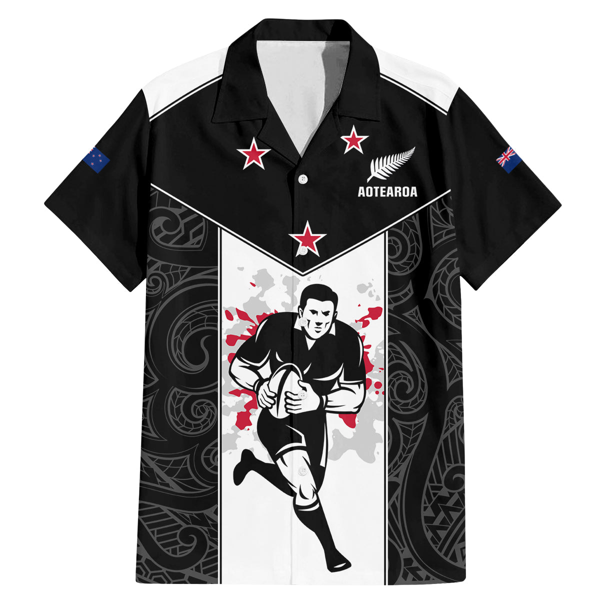 Custom New Zealand Player Rugby Family Matching Mermaid Dress and Hawaiian Shirt World Cup 2023 Maori Pattern LT05 Dad's Shirt - Short Sleeve Black - Polynesian Pride