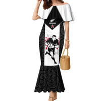 Custom New Zealand Player Rugby Family Matching Mermaid Dress and Hawaiian Shirt World Cup 2023 Maori Pattern LT05 Mom's Dress Black - Polynesian Pride