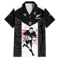 Custom New Zealand Player Rugby Family Matching Off Shoulder Long Sleeve Dress and Hawaiian Shirt World Cup 2023 Maori Pattern LT05 Dad's Shirt - Short Sleeve Black - Polynesian Pride