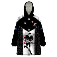 Custom New Zealand Player Rugby Wearable Blanket Hoodie World Cup 2023 Maori Pattern LT05 One Size Black - Polynesian Pride