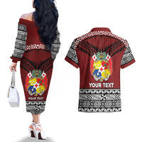 Personalised Tonga Constitution Day Couples Matching Off The Shoulder Long Sleeve Dress and Hawaiian Shirt Tongan Kupesi Ngatu Pattern